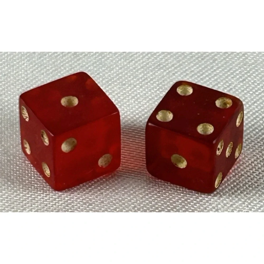 Vintage Red Bakelite Translucent Miniature Dice 1/4
